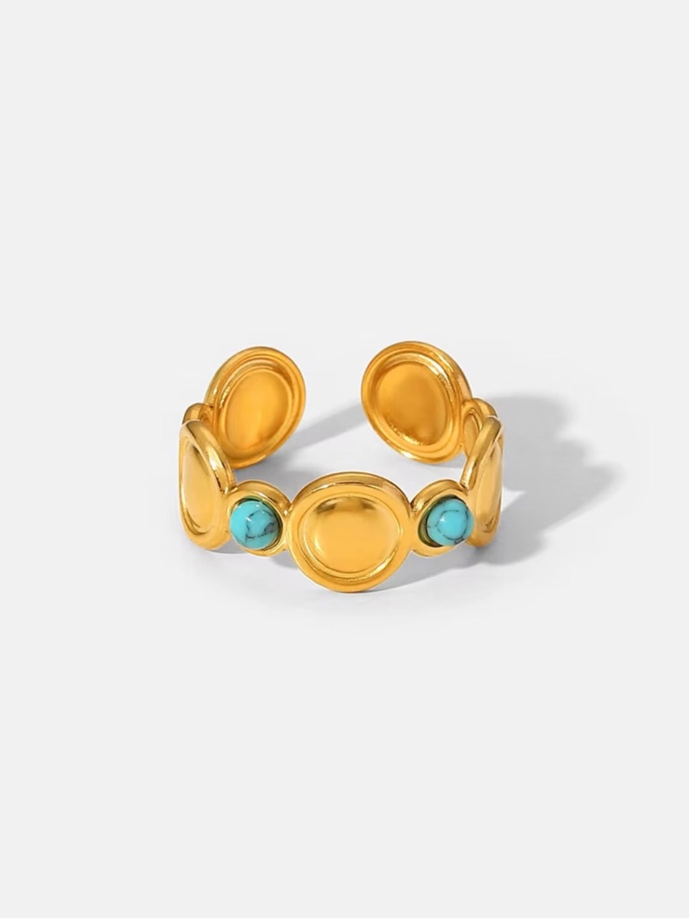 18K Gold Plated Adjustable Natural Turquoise Stone Ring - Picture 2 of 9
